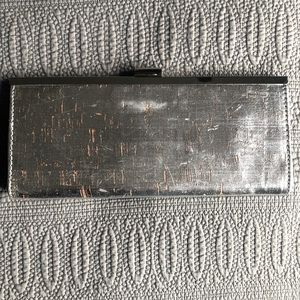Banana Republic flat clutch evening purse. Silver with wood coloured flecks.